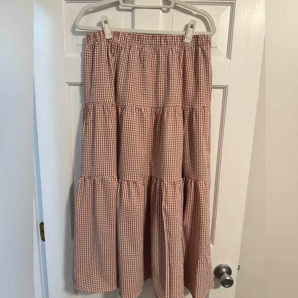 Gingham Tiered Skirt in Pink/Orange